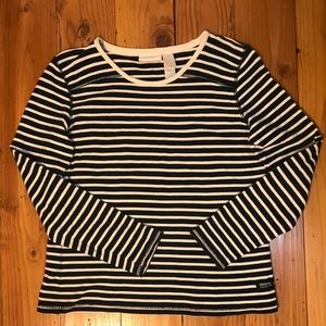 Liz Claiborne Top Long Sleeve Nautical Striped size medium Dark Navy and cream